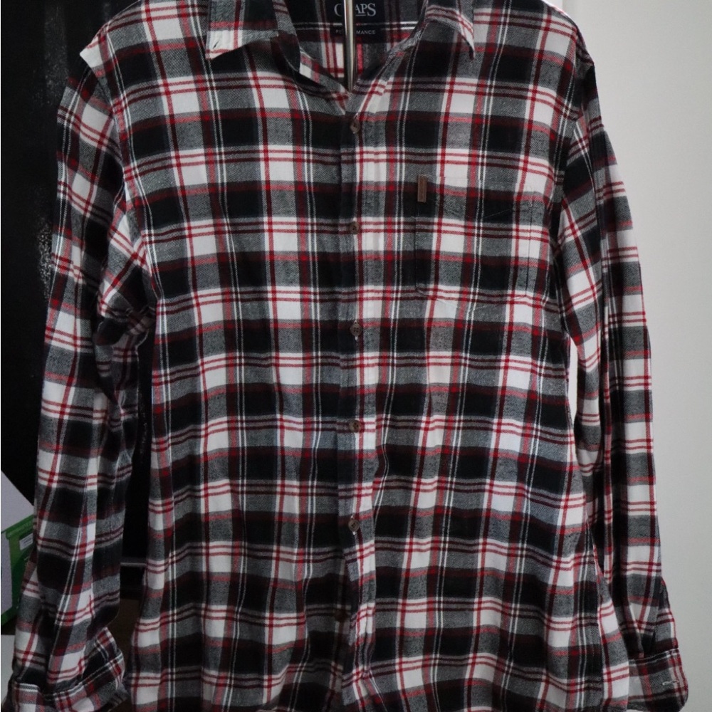 Chaps Men's Casual Plaid Shirt - Black, Red, White
